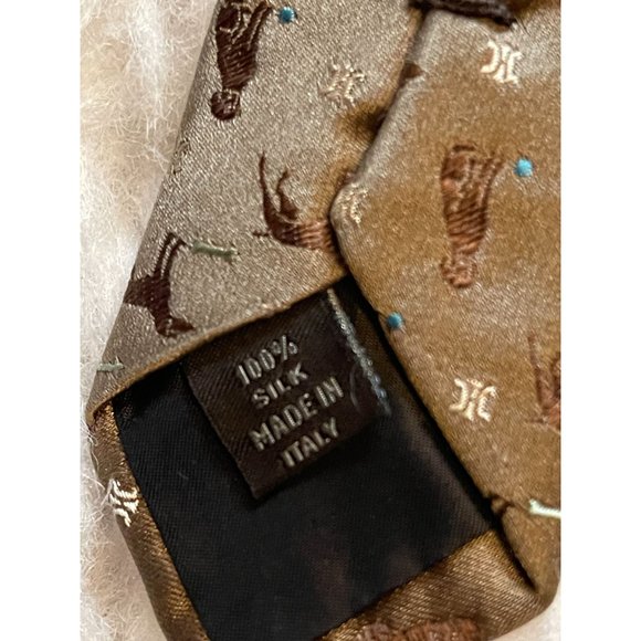 Celine 100% Silk Tie Dog Theme Made in Italy Neutral Color - Picture 3 of 6